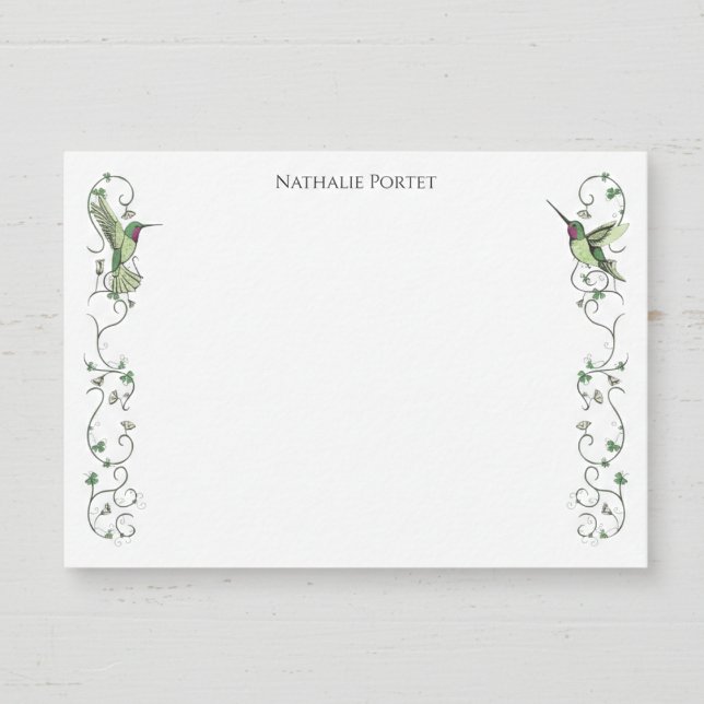 Irländsk KolibriklöverVin Anteckningskort (Elegant Nature Irish Green Clover Hummingbird Note Cards for St Patrick's Day, Irish Birthday)