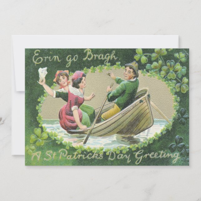 Irländsk kvinna man roddbåt Shamrock Inbjudningar (Framsida)