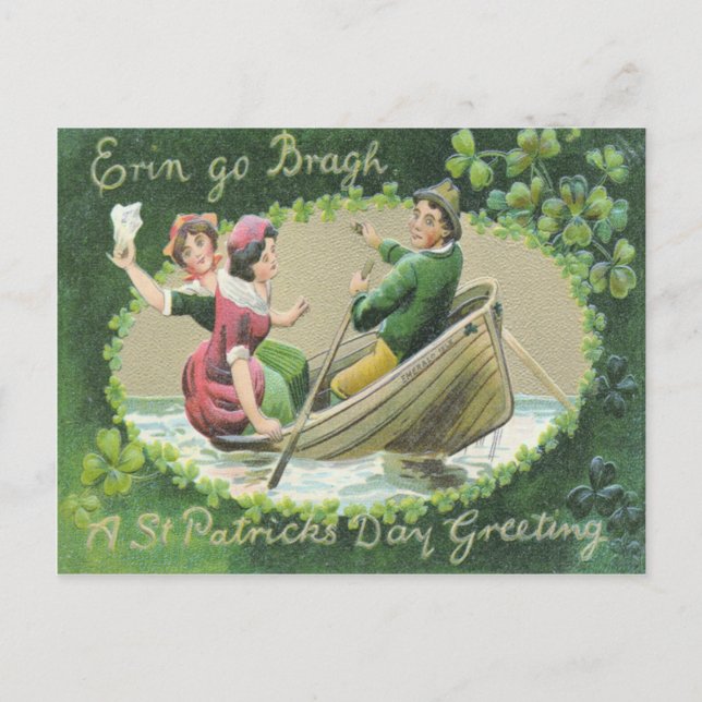 Irländsk kvinna man roddbåt Shamrock Vykort (Framsida)
