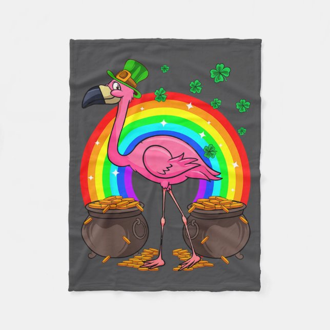 Irländsk Leprechaun Flamingo Roligt St. Patrick's  Fleecefilt (Framsidan)