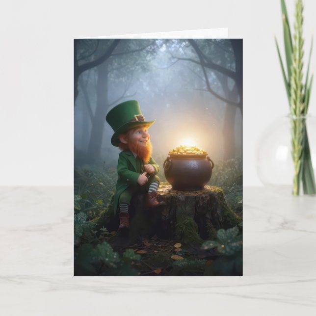 Irländsk Leprechaun med en gryta guld Kort (Framsida)