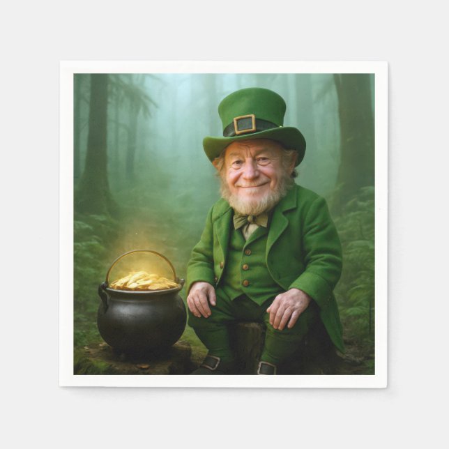 Irländsk Leprechaun med en gryta guld Pappersservett (Framsidan)