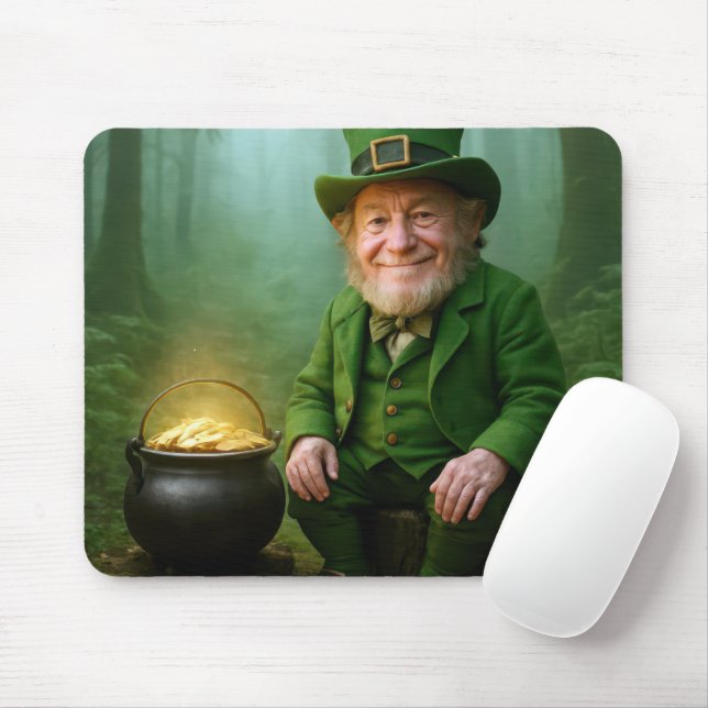Irländsk Leprechaun med en guldskål Musmatta (Med mus)