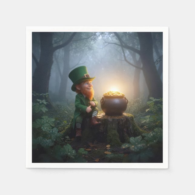 Irländsk Leprechaun med en guldskål Pappersservett (Framsidan)