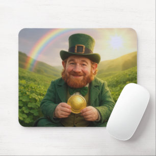 Irländsk Leprechaun Med Guldmynt Och Regnbåge Musmatta