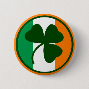 Irländsk logotyp, shamrock på flaggafärger knapp