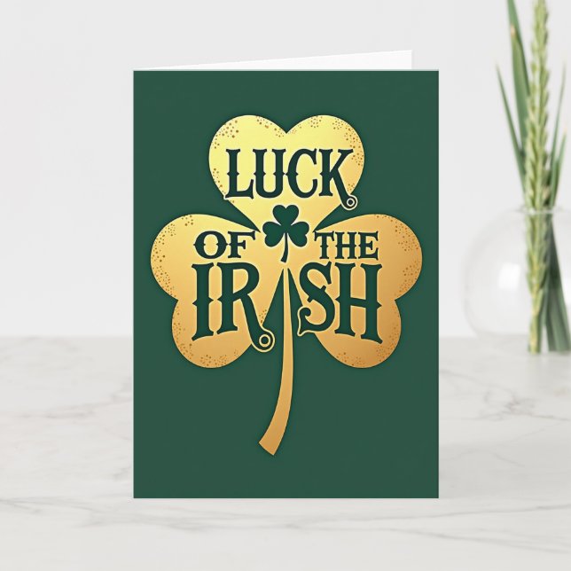 Irländsk Lycka Shamrock Guld Kort (Framsida)