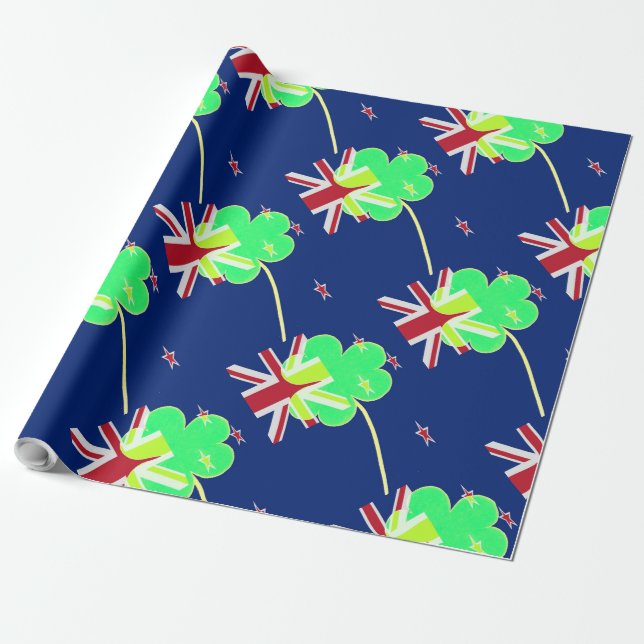Irländsk nyzeeländsk flagg Shamrock Clover St. Pat Presentpapper (Utrullad)