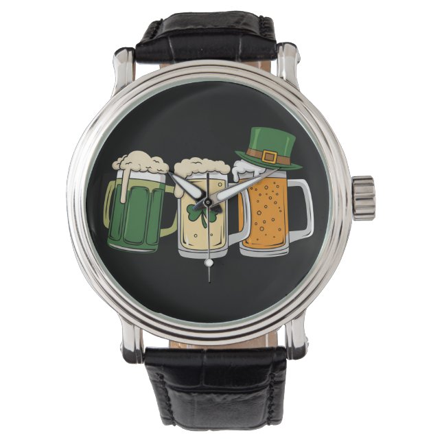 Irländsk öl Irland Flagga St Patrick's Day Shamroc Armbandsur (Framsida)