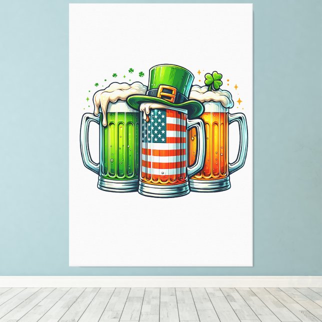 Irländsk öl Irland St Patricks Day Drickfest Canvastryck (Insitu (trägolv))