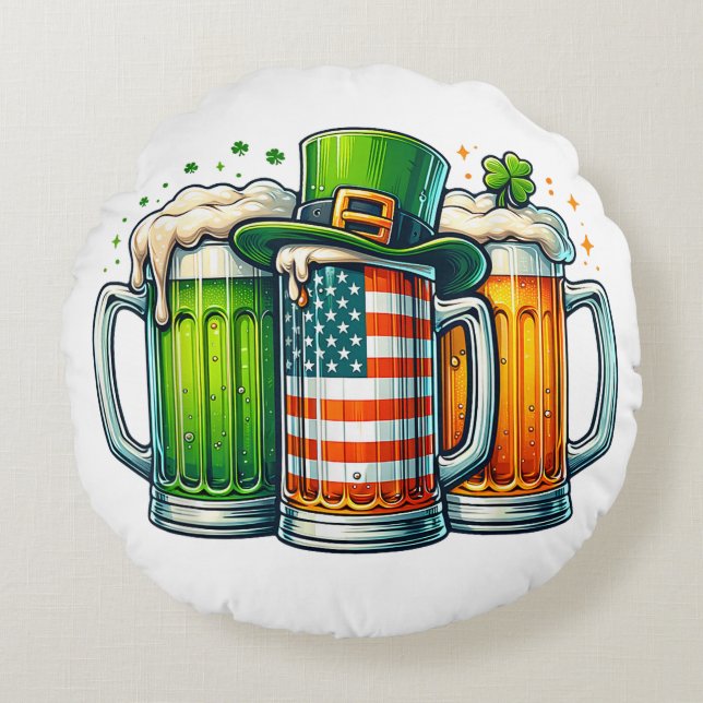 Irländsk öl Irland St Patricks Day Drickfest Rund Kudde (Framsidan)