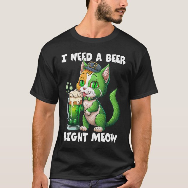 IRLÄNDSK ÖL KATT  ST PATRICS DAG DRICKANDE KATT    T SHIRT (Framsida)