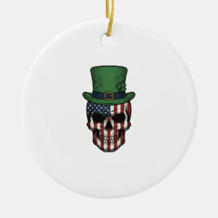 Irländsk patriotisk dödskalle vintage gravyr skjor julgransprydnad keramik