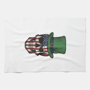 Irländsk patriotisk dödskalle vintage gravyr skjor kökshandduk