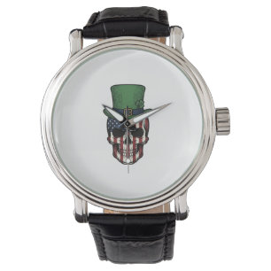 Irländsk Patriotisk Dödskalle Vintage Gravyr Tröja Armbandsur