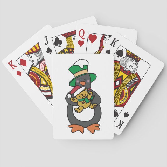 Irländsk pingvin som håller jul teddybjörn casinokort (Baksidan)