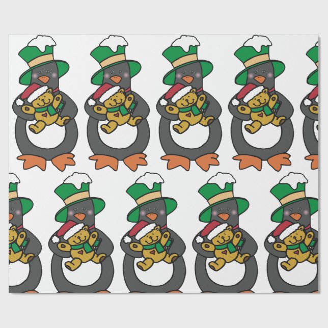 Irländsk pingvin som håller jul teddybjörn presentpapper (Platt)