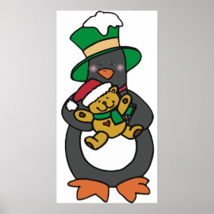 Irländsk pingvin som håller julens teddybjörn poster