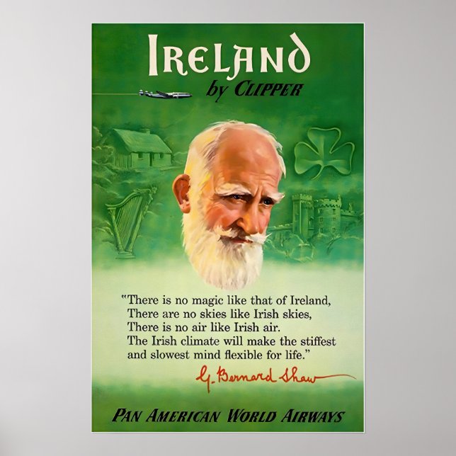 Irländsk present Irland Konsttryck Pan Am Resa Aff Poster (Framsidan)