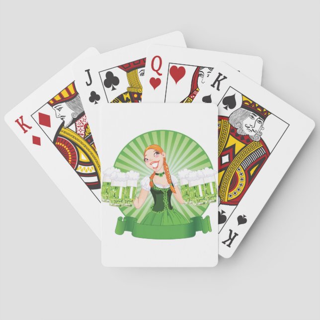 Irländsk pubMaid som leker kort Spel Kort (Baksidan)
