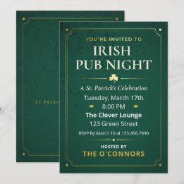Irländsk Pubnatt Guld & Grön Vintage St Patrick Inbjudningar