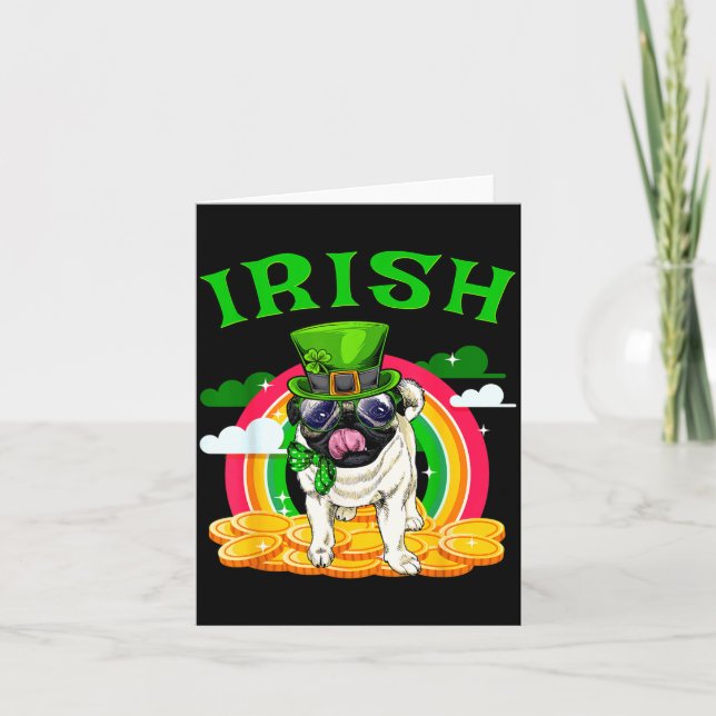 Irländsk Pug Rolig St Patricks Day Leprechaun Hund Kort (Framsida)