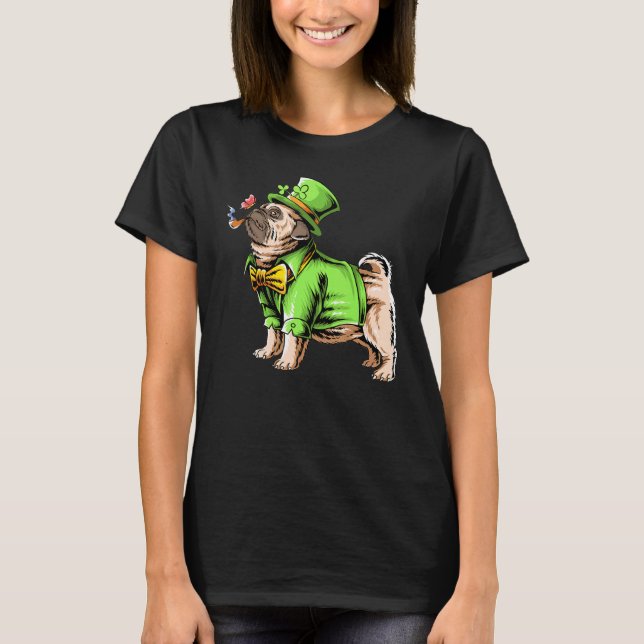 Irländsk Pug St Patrick's Day Rolig Leprechaun Val T Shirt (Framsida)