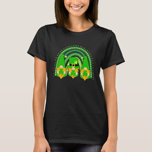 Irländsk regnbågs-gnome Glad St Patricks Day Rolig T Shirt (Framsida)