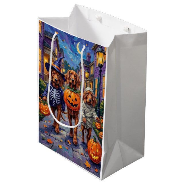 Irländsk Röd Setter busar på halloween (Framsidan Vinklad)