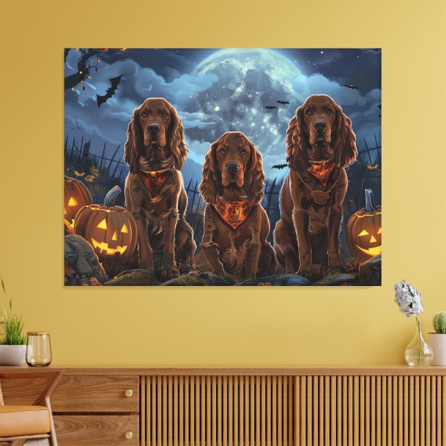 Irländsk röd setter Halloween kuslig Canvastryck (Insitu (Vardagsrum))
