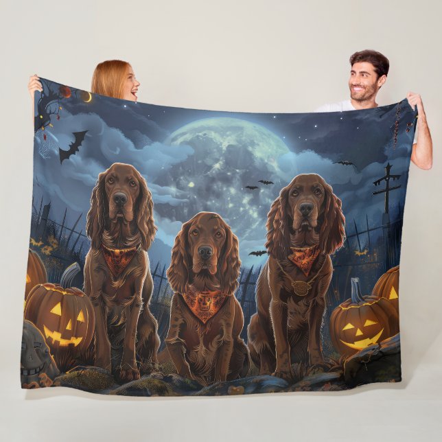 Irländsk Röd Setter Halloween Kuslig Fleecefilt (På plats)