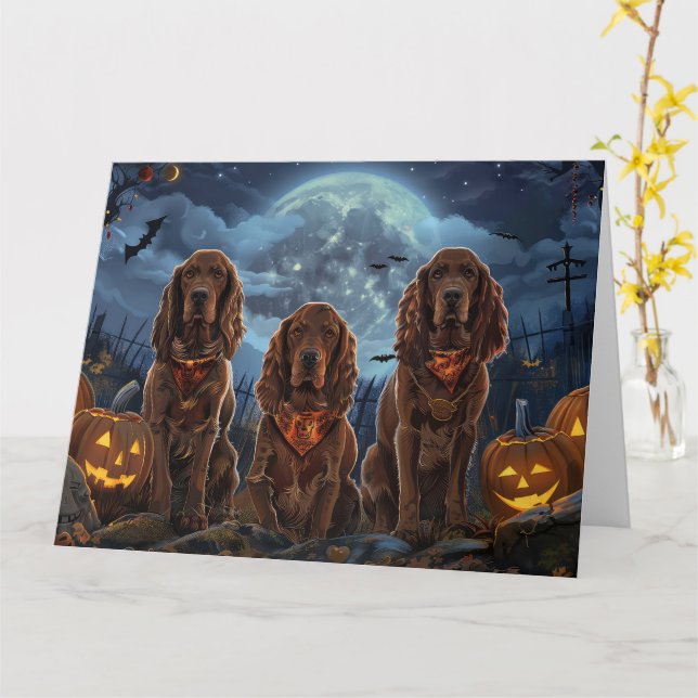 Irländsk röd setter Halloween kuslig Kort (Gul blomma)