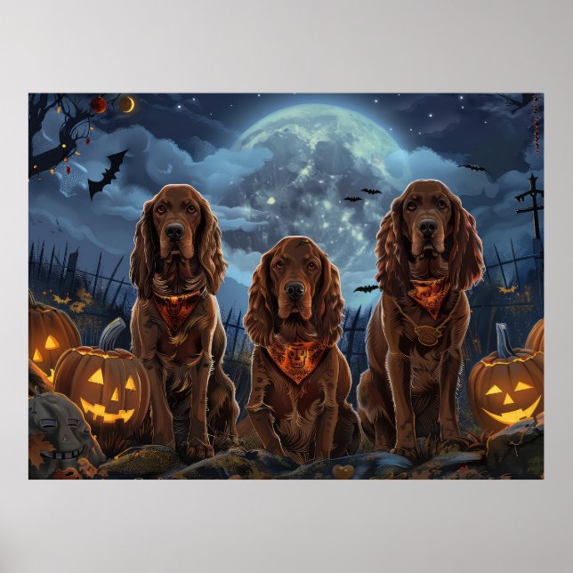 Irländsk Röd Setter Halloween Kuslig Poster (Framsidan)