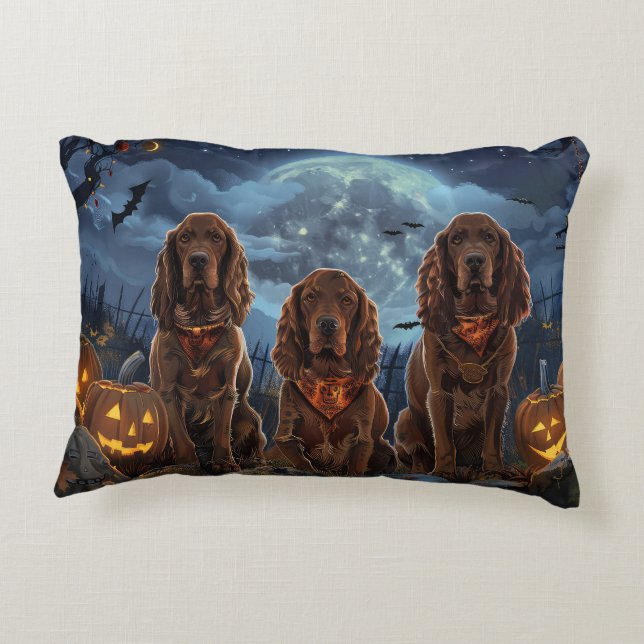 Irländsk röd setter Halloween kuslig Prydnadskudde (Baksidan)