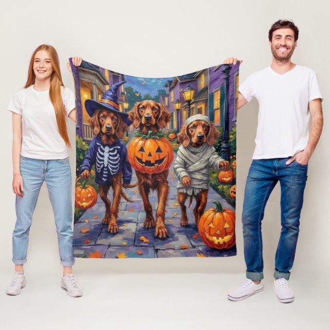 Irländsk Röd Setter Halloweentrick-or-treat Fleecefilt (På plats)