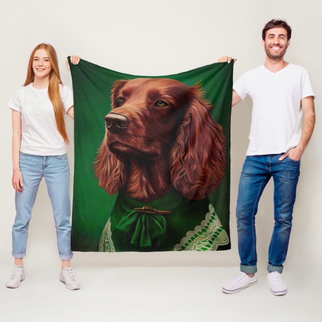 Irländsk röd setter hund i St. Patricks dag dräkt Fleecefilt (På plats)