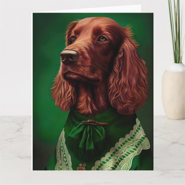 Irländsk röd setter hund i St. Patricks dag dräkt Kort (Framsida)