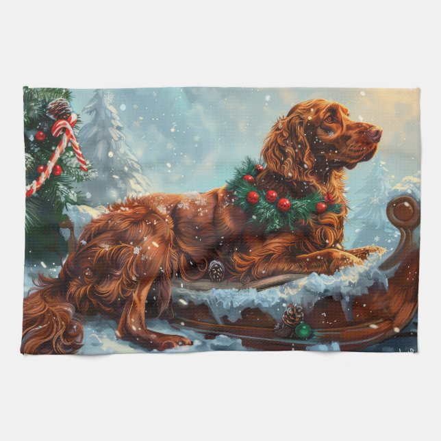 Irländsk röd Setter Hund Jul Festlig Kökshandduk (Horisontell)