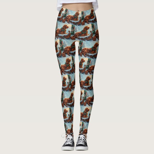 Irländsk Röd Setter Hund Jul Festlig Leggings (Framsida)