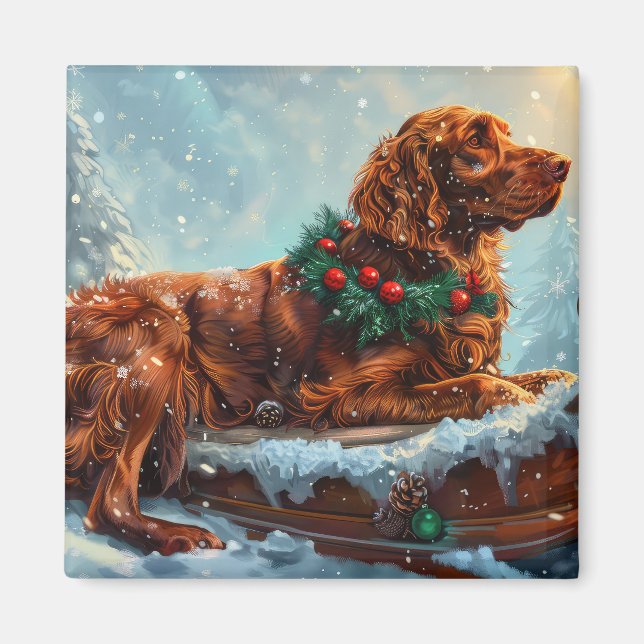 Irländsk Röd Setter Hund Jul Festlig Magnet (Framsidan)