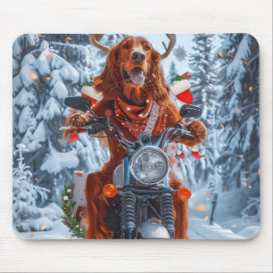 Irländsk röd setter hund som kör motorcykel jul musmatta