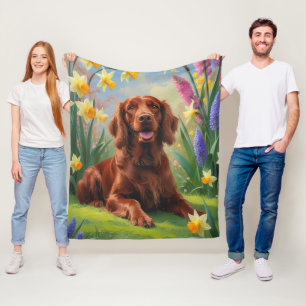 Irländsk röd setter hund vårblommor målning fleecefilt