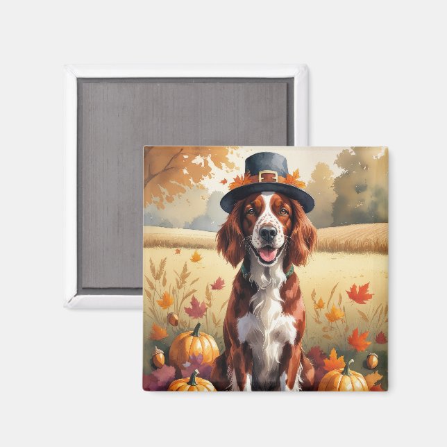 Irländsk Röd Setter i höstlöv Konst för Thanksgivi Magnet (Front/Back)