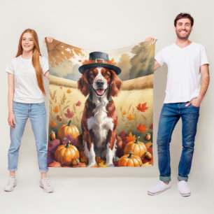 Irländsk Röd Setter i Höstlöv Thanksgiving Konst Fleecefilt