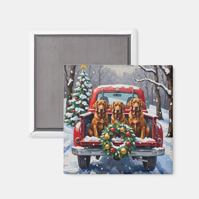 Irländsk Röd Setter Jul Röd Lastbil Holiday Magnet (Front/Back)