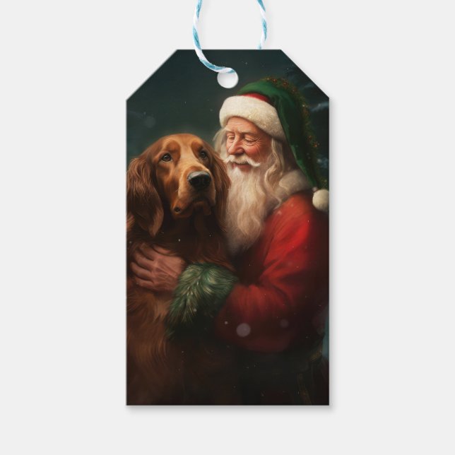 Irländsk Röd Setter Jul Tomte Festlig Jul Presentetikett (Framsidan)
