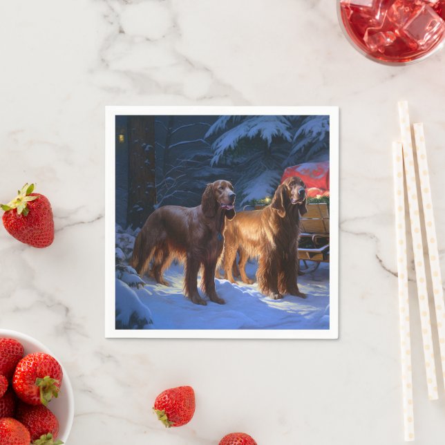 Irländsk Röd Setter Snöig Släd Jul Dekoration Pappersservett (Insitu)