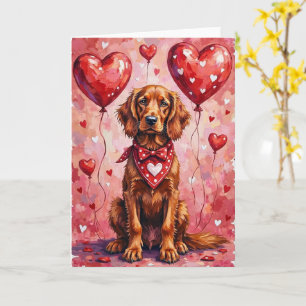 Irländsk Röd Setter Valentine Hund Sitter med Hjär Kort