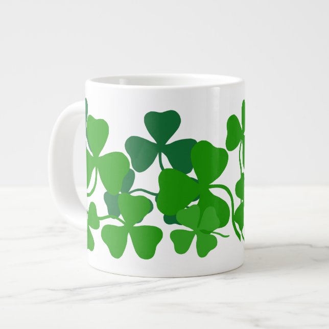 Irländsk schamprock, grönt klöver kaffe kopp/mugg  jumbo mugg (Framsida vänster)