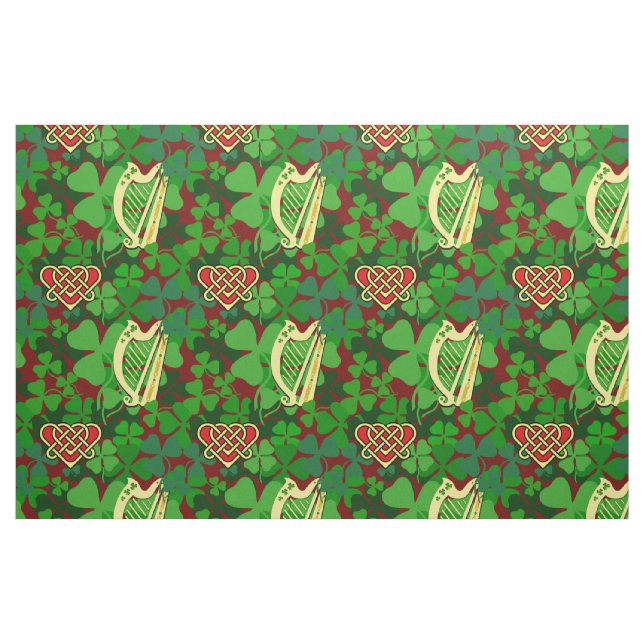 Irländsk schamprock, irländsk harp, keltiskt hjärt tyg (Fat Quarter)